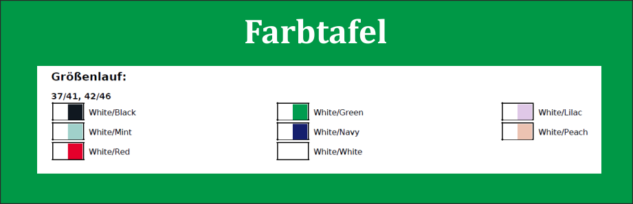 Tennissocken Farbtafel, große Farbauswahl, 