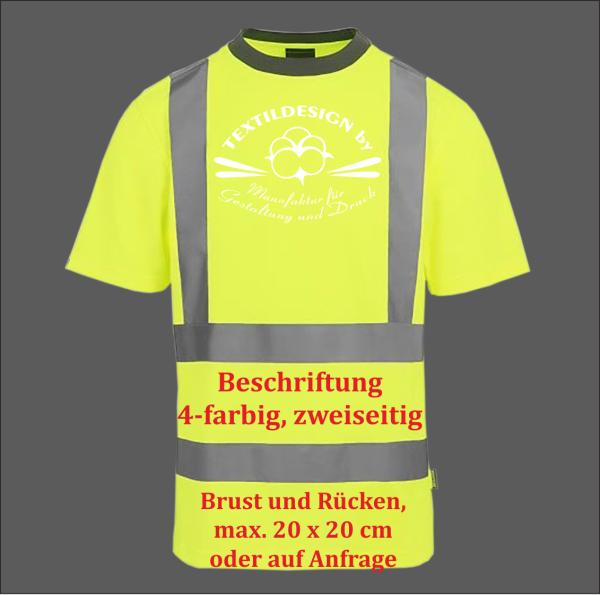Warn-T-Shirt bedruckt, zweiseitiger Druck, DTF-Druck, textildirekt- und Sublimationsdruck bei Manu in Dresden